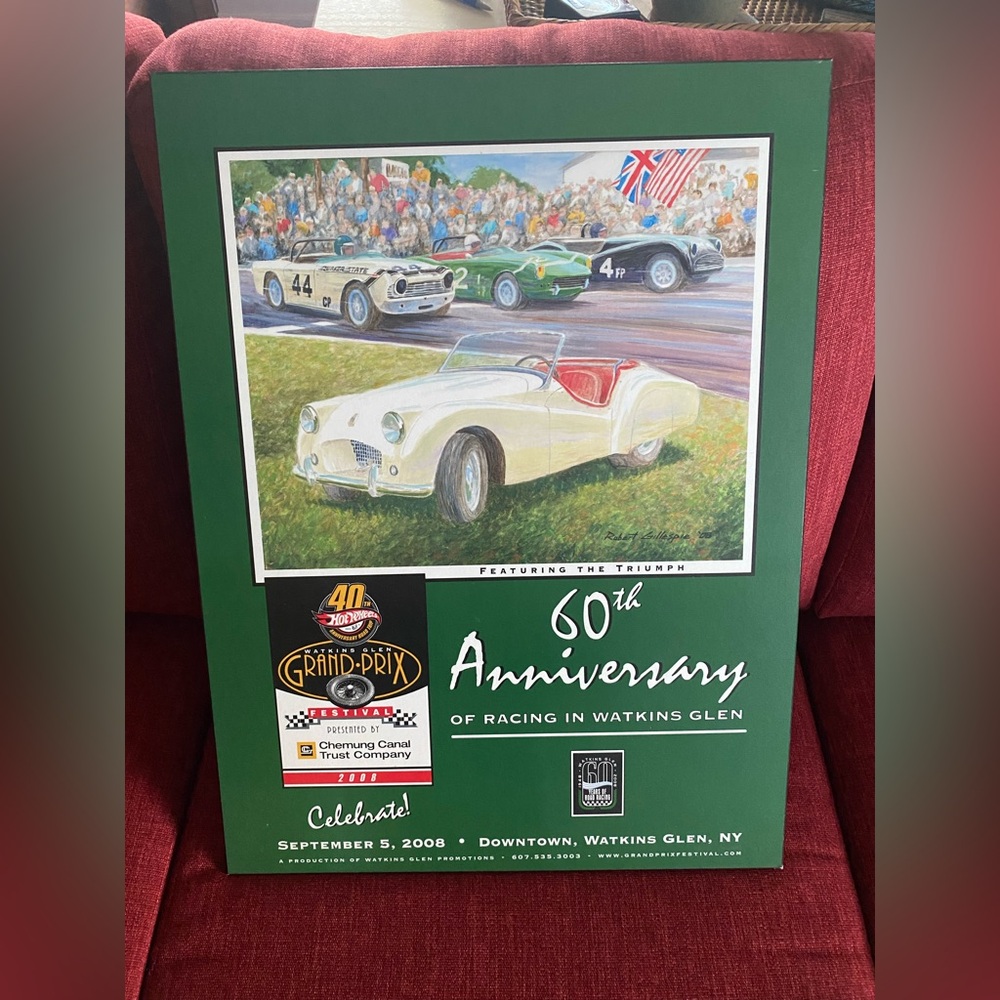 Sept 8, 2008, 60th Anniversary Racing Poster Plaque Mounted,  Watkins Glen, NY
